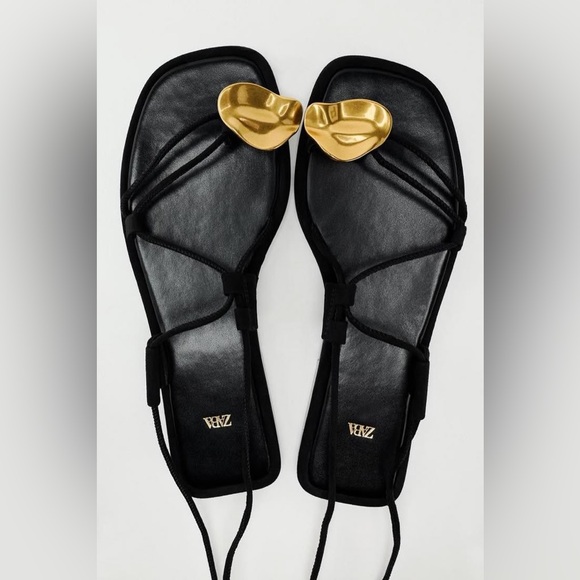 Lace Up Sandals with Gold Accent - Picture 2 of 6